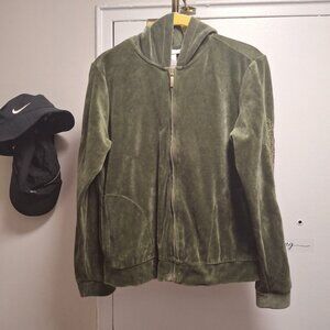 Style & Co. Sport Velour Zip-Up Hoodie Sz M Green Embroidered Detail